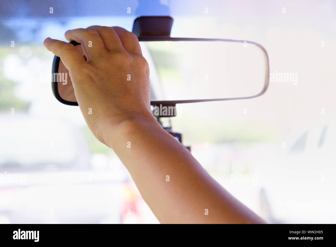 Woman adjusting car seat hi-res stock photography and images - Alamy