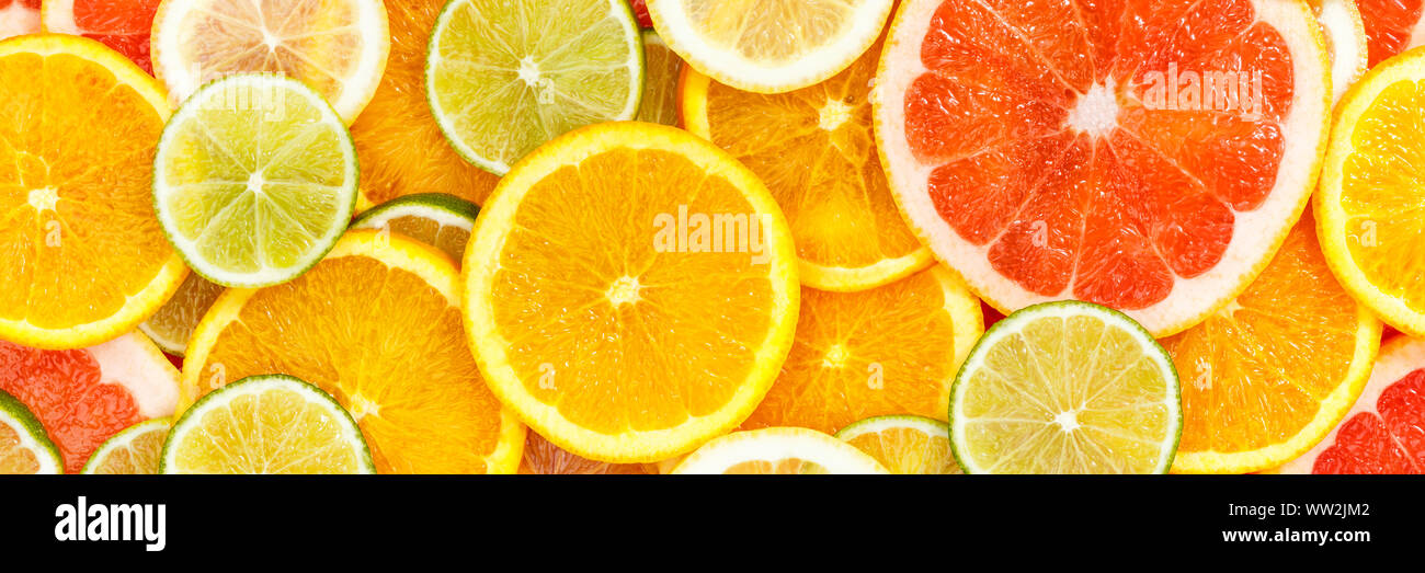 Citrus fruits collection food background banner oranges lemons limes