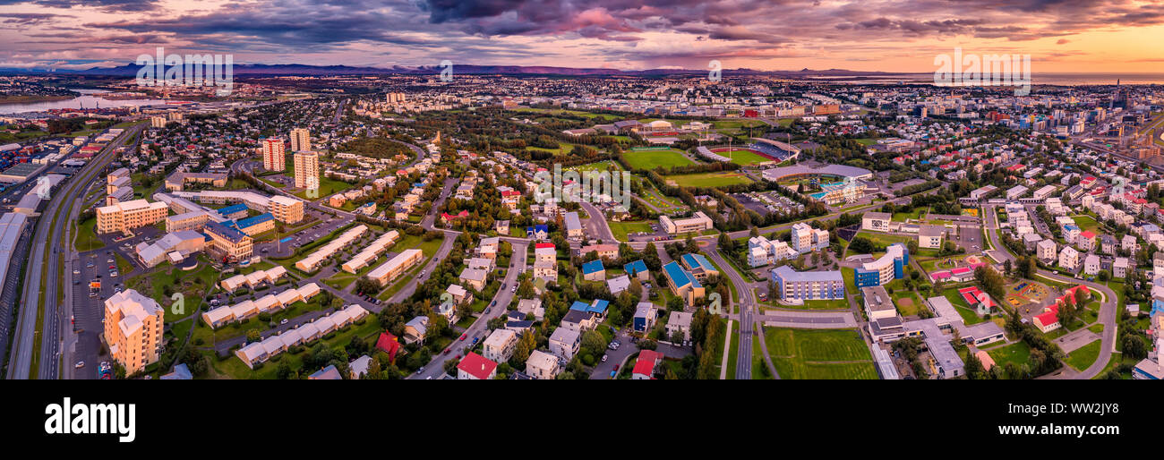 Aerial Laugardalur area, Reykjavik, Iceland Stock Photo