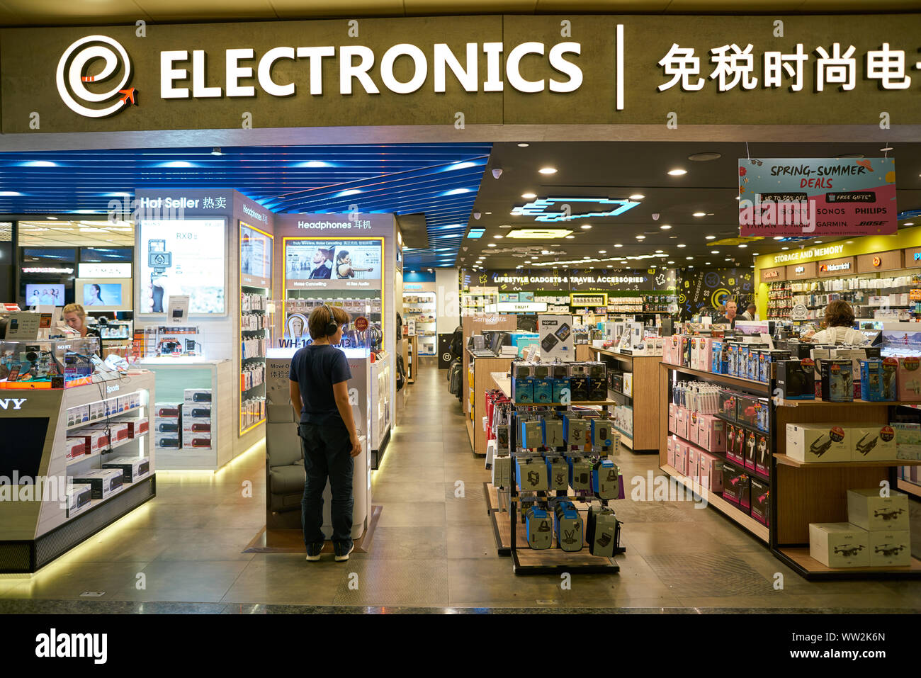 SINGAPORE - CIRCA APRIL, 2019: an electronics store at Singapore Changi Airport. Stock Photo