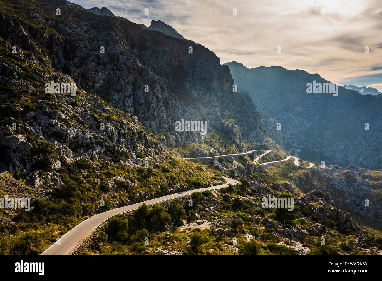 View of Coll dels Reis road with mountains aboce, Mallorca Stock Photo