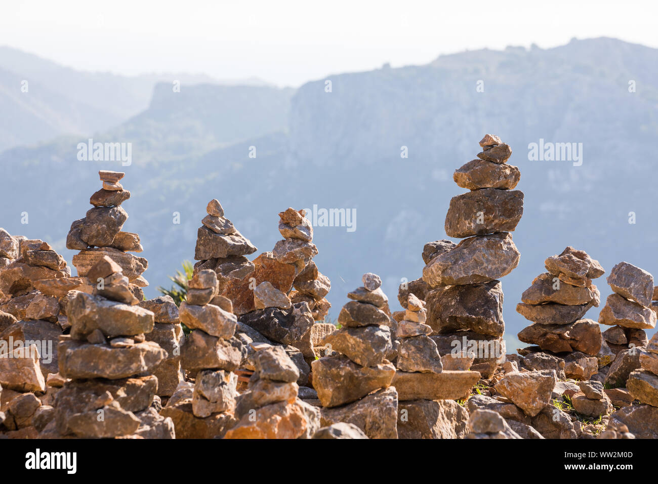 Stone cairn near Es Colomer, close to Cap Formentor, Mallorca Stock Photo