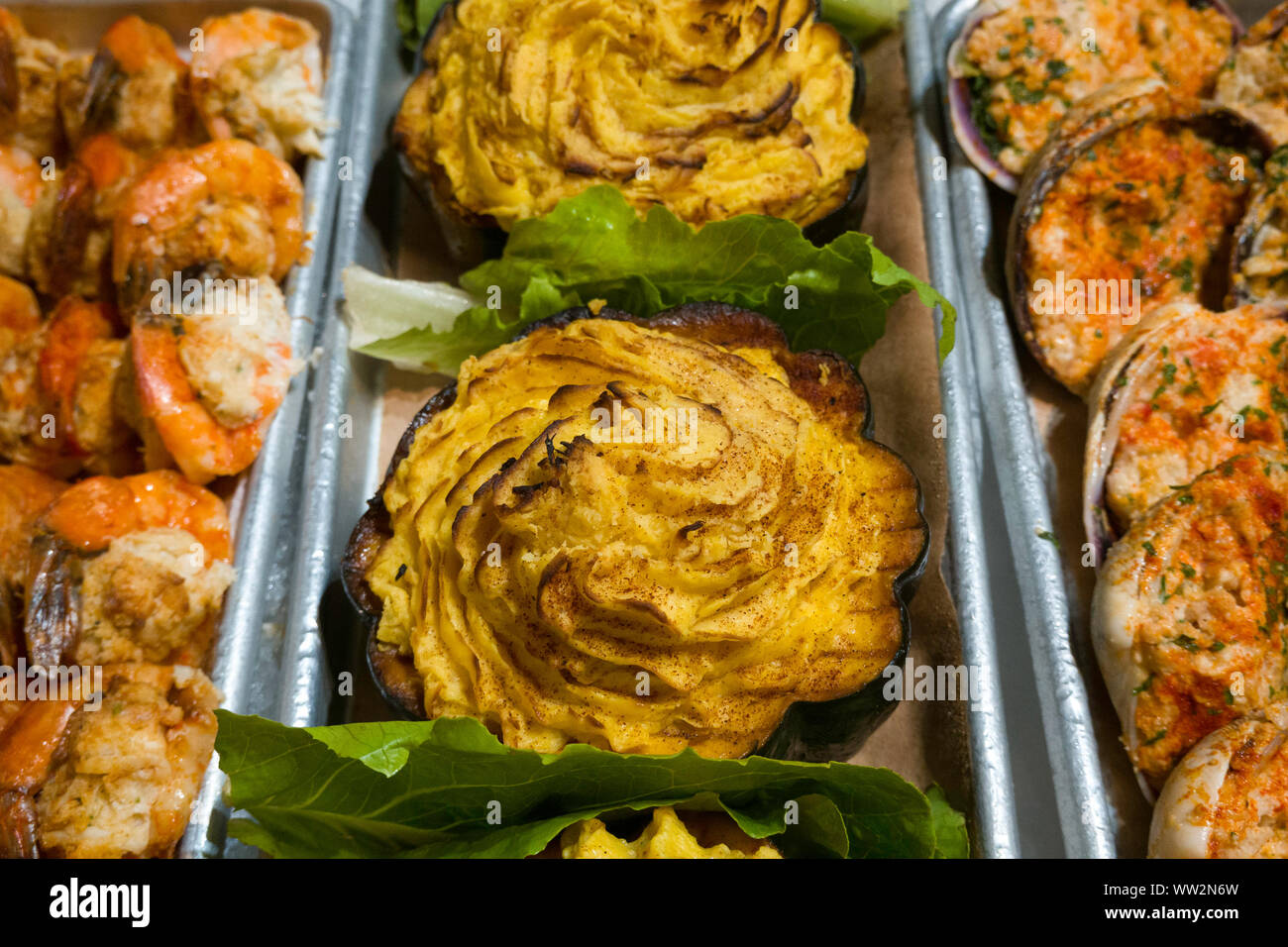 Speciality Food at Pescatore Seafood, Grand Central Market, NYC Stock