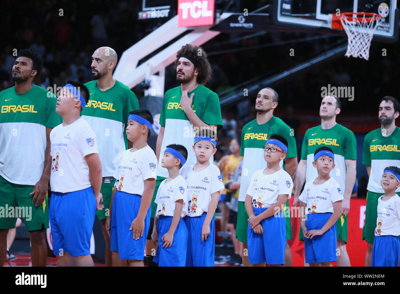 Players of Brazil pose before their Group K match of the FIBA ...