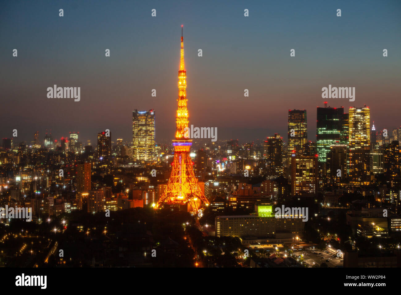 Tokyo Tower and skyscrapers in Minato Ward Stock Photo