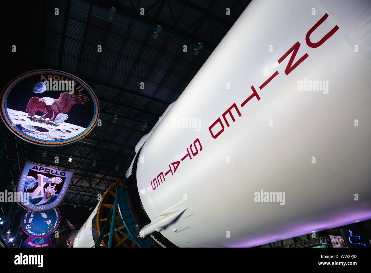 Saturn V rocket exhibit at Kennedy Space Centre, Florida Stock Photo