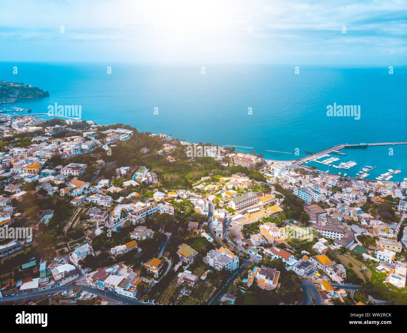 buildings in the mountains at ischia island from the drone view Stock Photo