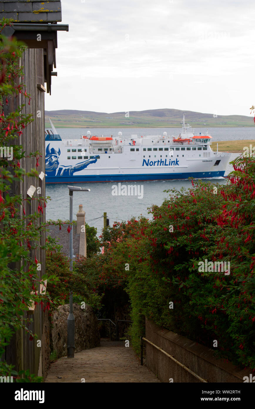 Northlink ferry departing Stromness, Orkney Isles Stock Photo