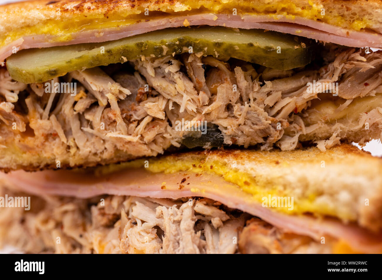 BBQ pulled pork montecristo sandwich closeup view Stock Photo