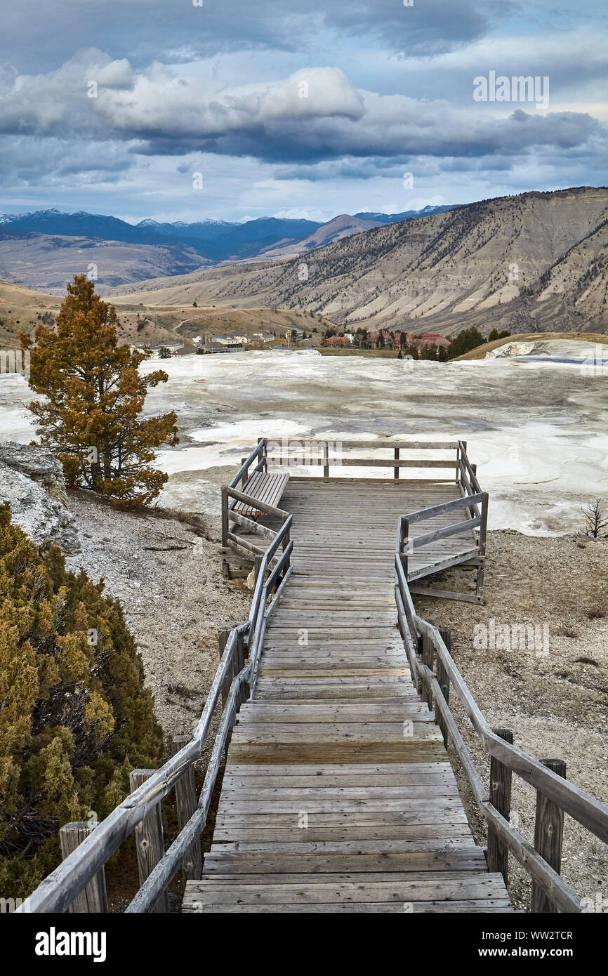 Observation platform in Yellowstone National Park, Wyoming, USA. Stock Photo