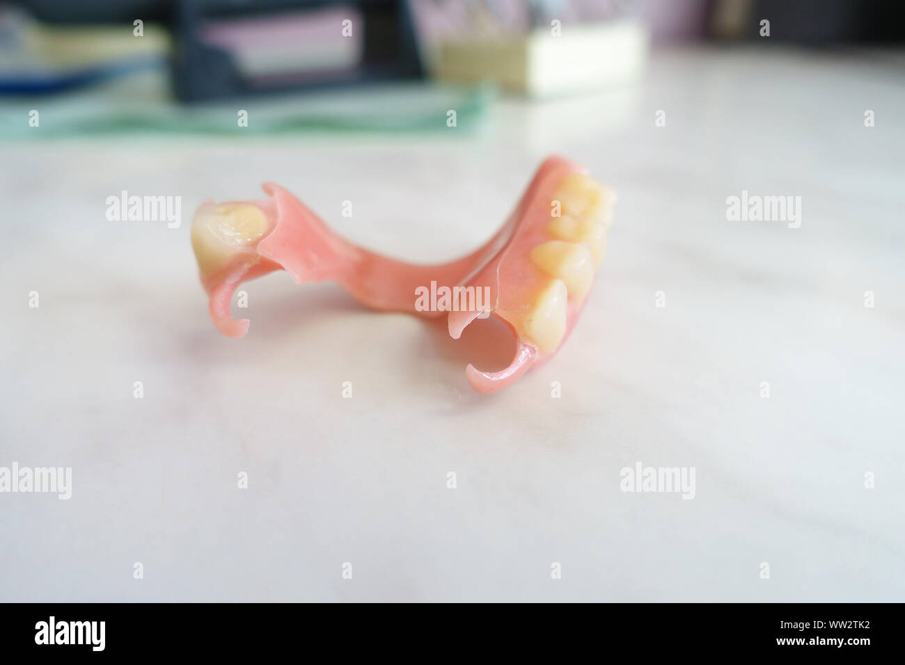 Artificial removable dental prosthesis to restore the integrity of the dentition Stock Photo