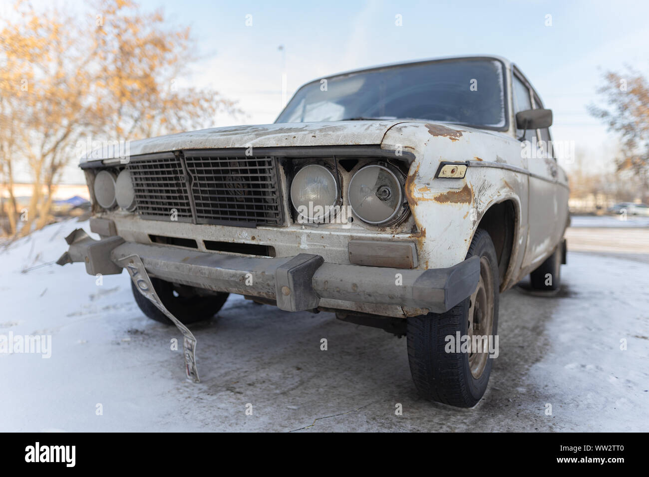 Krasnoyarsk, Russia, August 10, 2019: Russian retro Lada 2106 car on the street abandoned or stolen Stock Photo