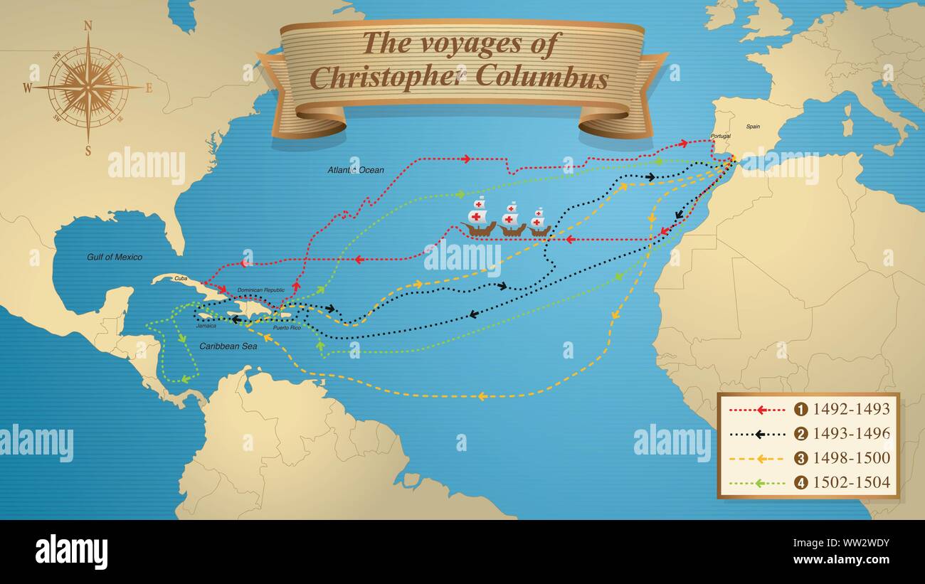 Christopher columbus voyage map hi-res stock photography and images - Alamy