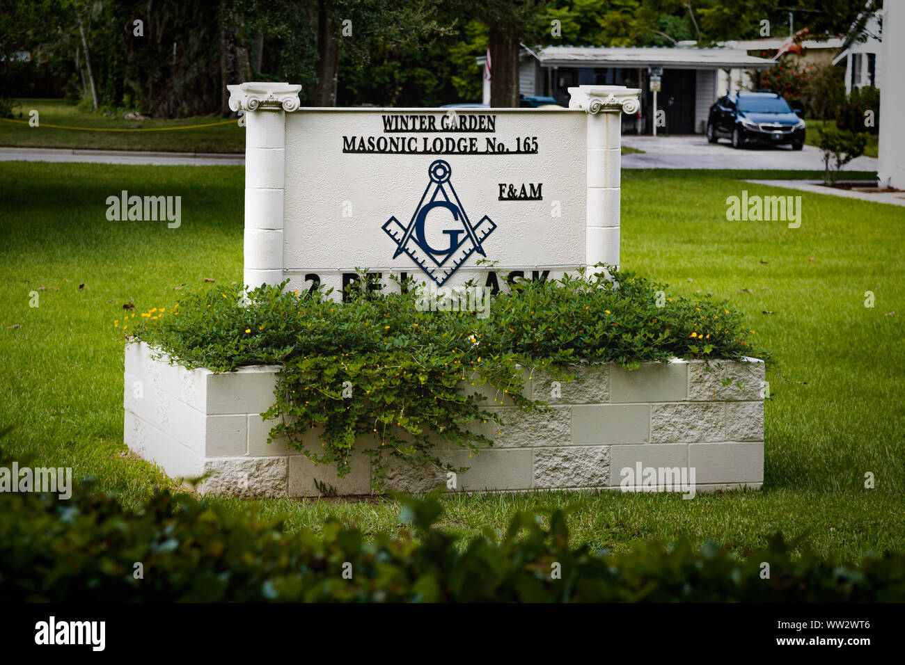 Masonic Lodge Number 165 grounds sign, Winter Garden, Florida Stock Photo