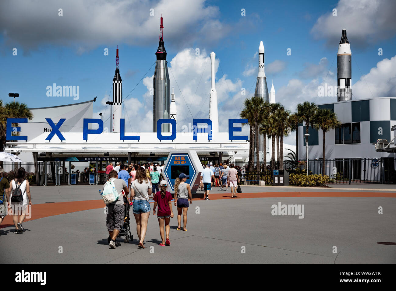 Visitor main entrance of the NASA Kennedy Space Centre, Florida Stock Photo