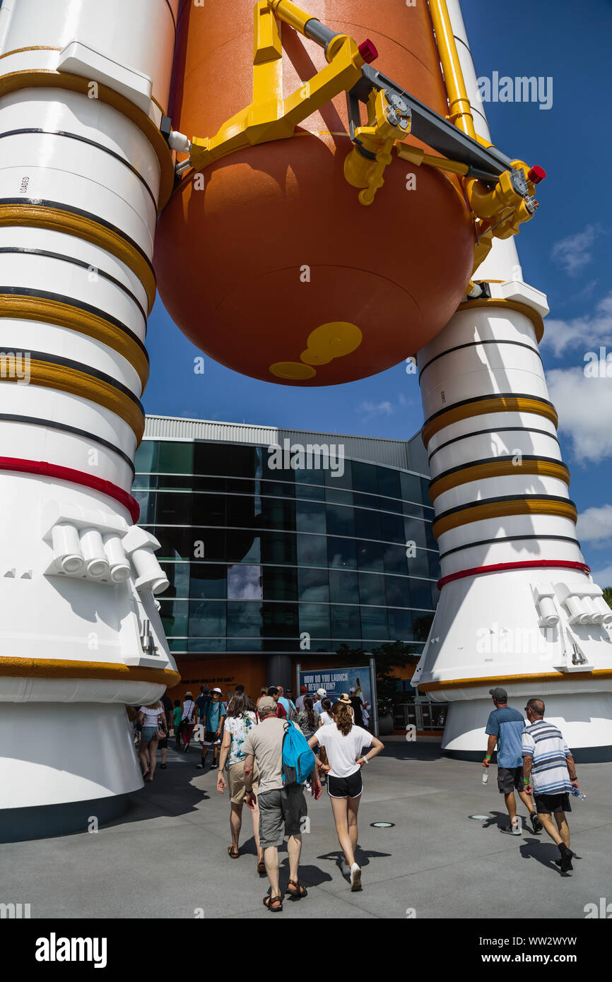 Entrance to the Space Shuttle exhibit at the NASA Kennedy Space Centre, Florida Stock Photo