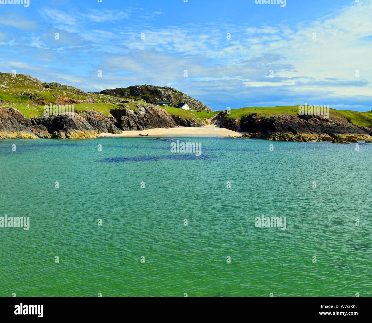 Clachtoll Beach in Sutherland, Scottish Highlands. Part of the North Coast 500 route. Taken on a beautiful summer's day. Stock Photo