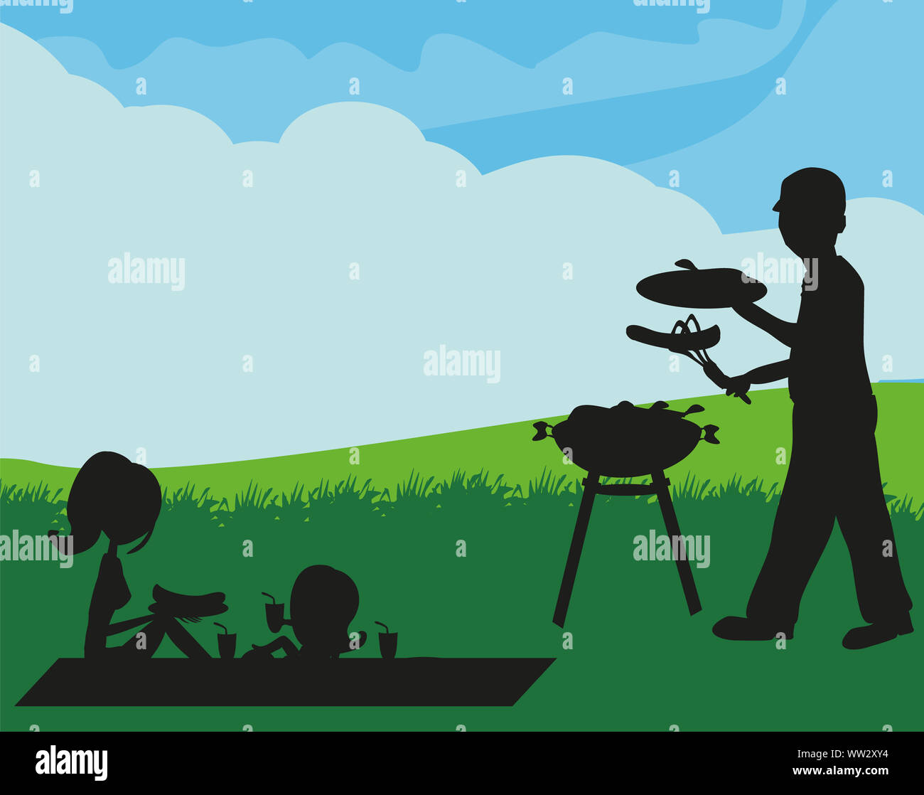 illustration of a family having a picnic Stock Photo