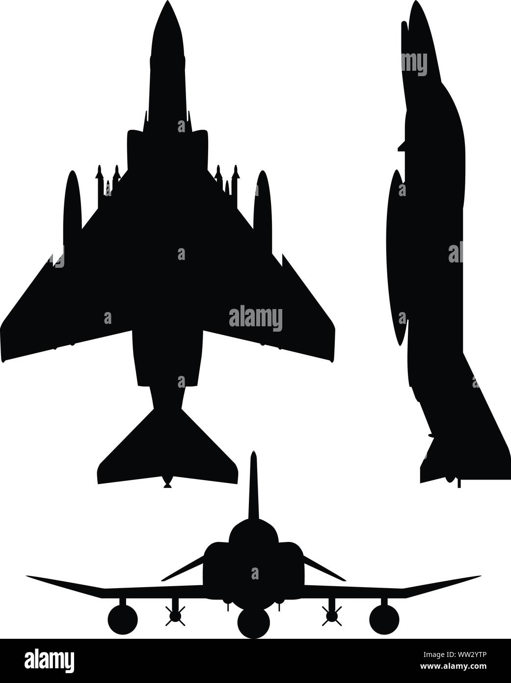 F-4 Phantom II Military Fighter Jet Aircraft Silhouette Vector Illustration Stock Vector