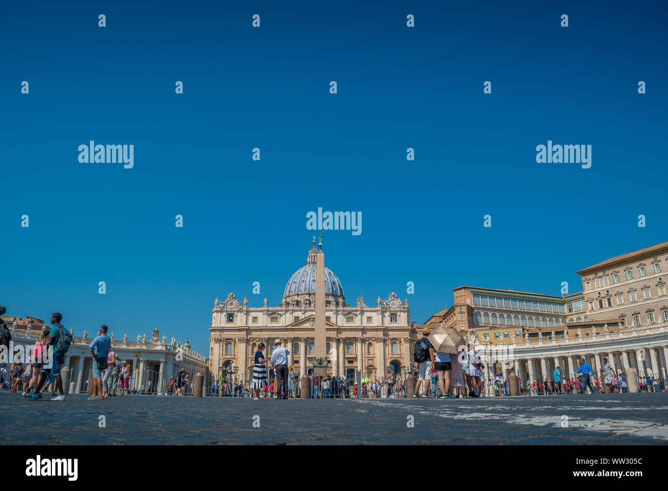 St. Peter's Basilica and the Egyptian Obelisk in St. Peter's Square in Vatican City Stock Photo