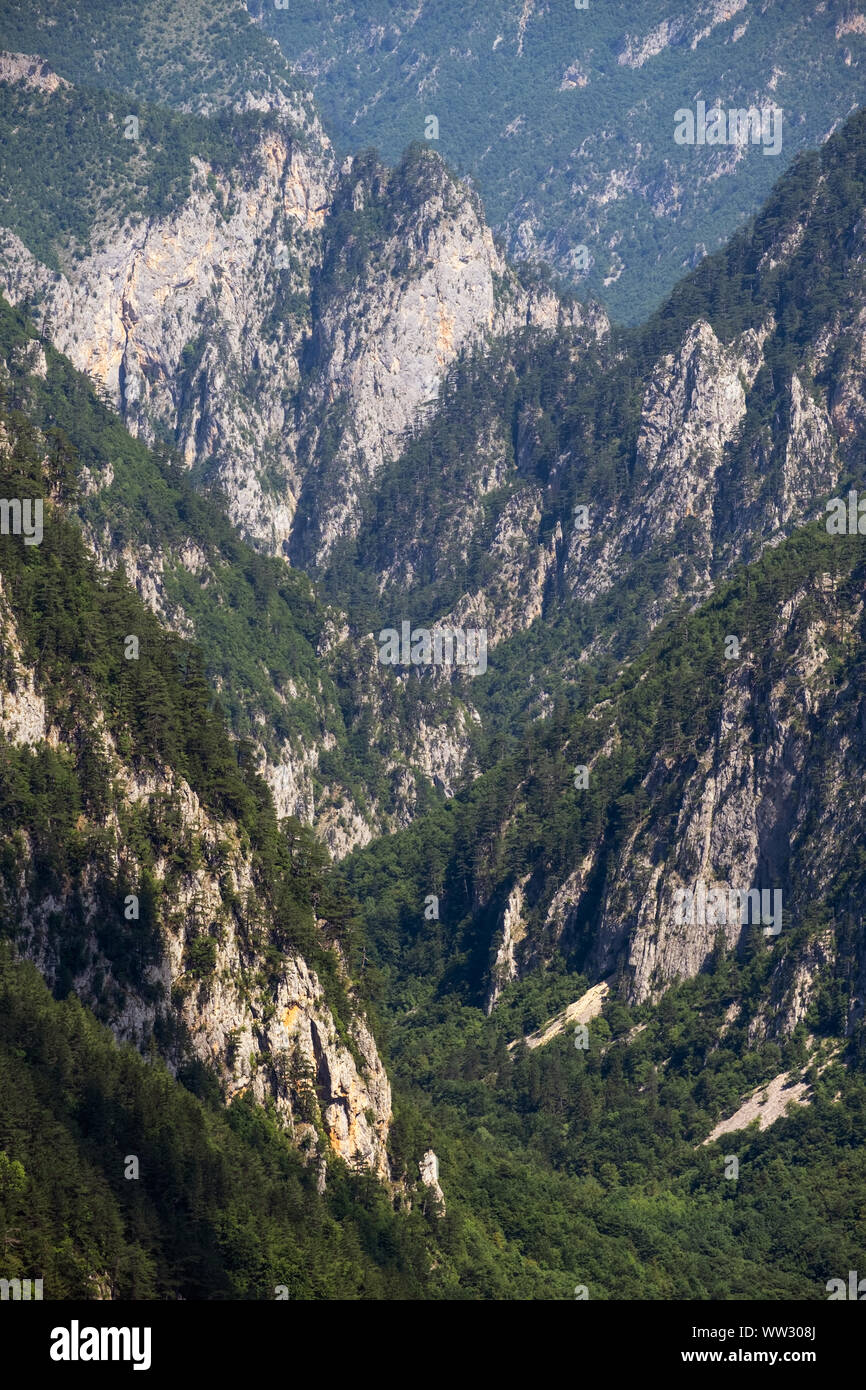 Picturesque summer mountain landscape of Tara Canyon in mountain Durmitor National Park, Montenegro, Europe, Balkans Dinaric Alps, UNESCO World Herita Stock Photo