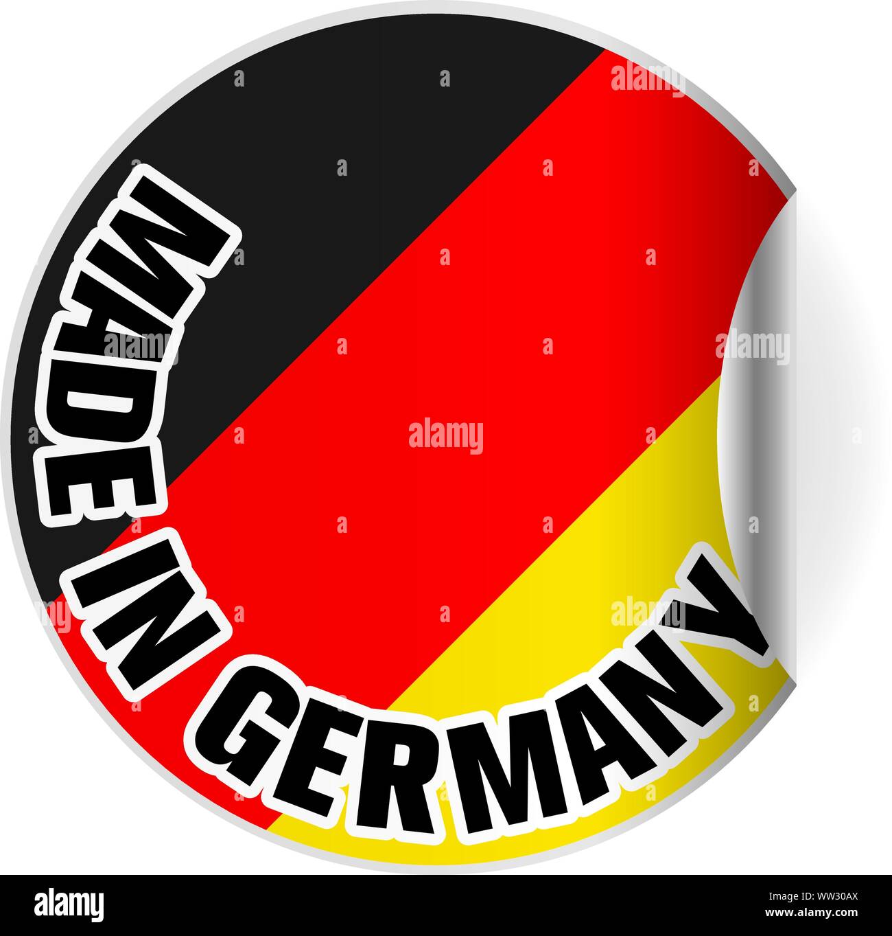 round Made in Germany sticker or badge with German flag, one side curled up vector illustration Stock Vector