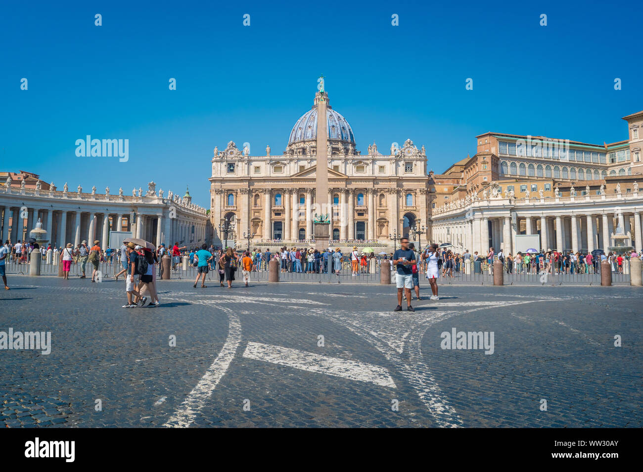 St. Peter's Basilica and the Egyptian Obelisk in St. Peter's Square in Vatican City Stock Photo