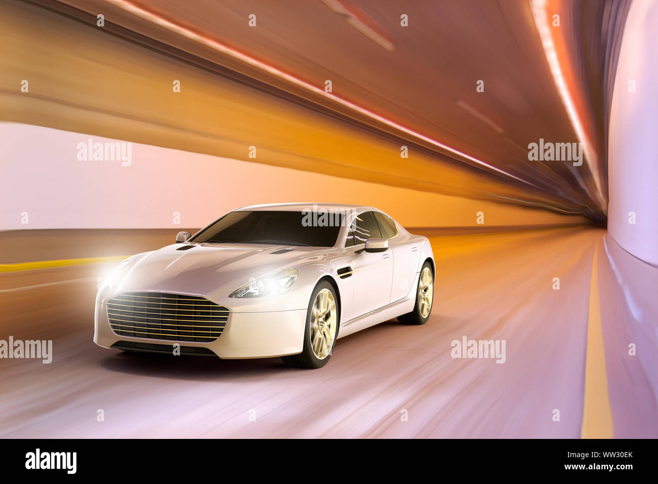 Sport car in motion inside a tunnel Stock Photo Alamy