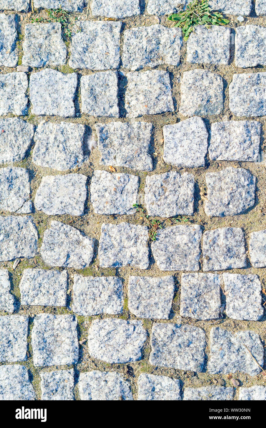 Abstract background of very old cobblestone pavement view from above ...