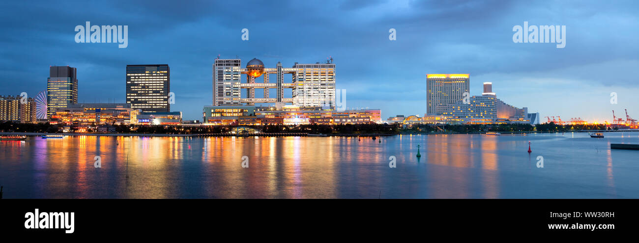 Skyline of Odaiba artificial island at night, Tokyo,  Japan Stock Photo