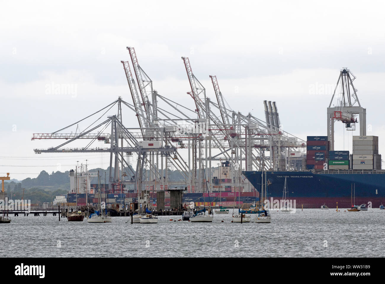 Southampton, England, UK. September 2019. The DP World container ship depot in Southampton Docks. Stock Photo