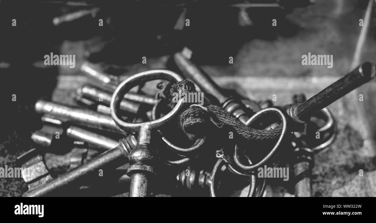 bunch of old keys tied to the wire Stock Photo Alamy