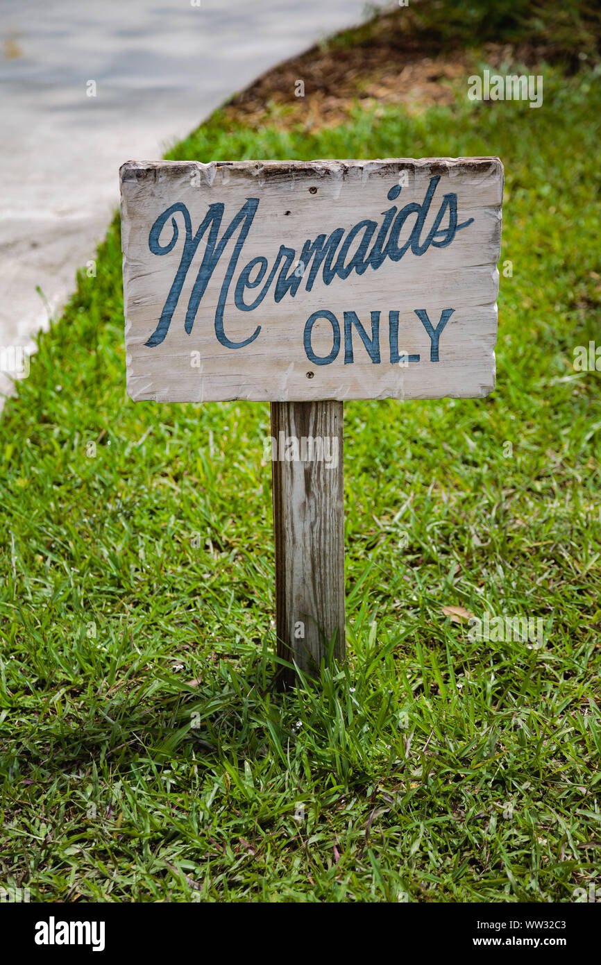 Mermaids Only sign at Weeki Wachee Springs State Park, Florida Stock Photo