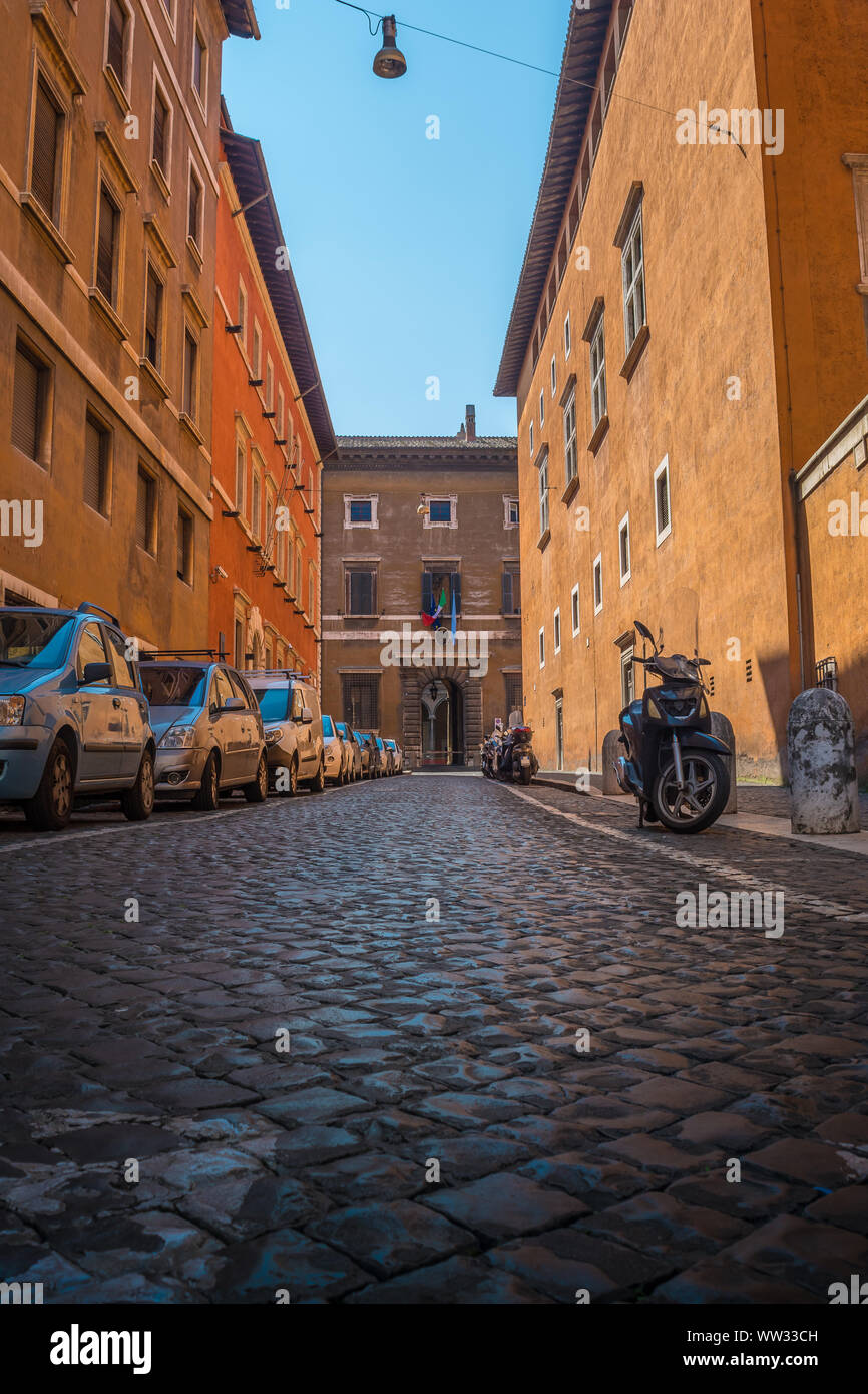 Typical small Roman street in Rome, Italy Stock Photo
