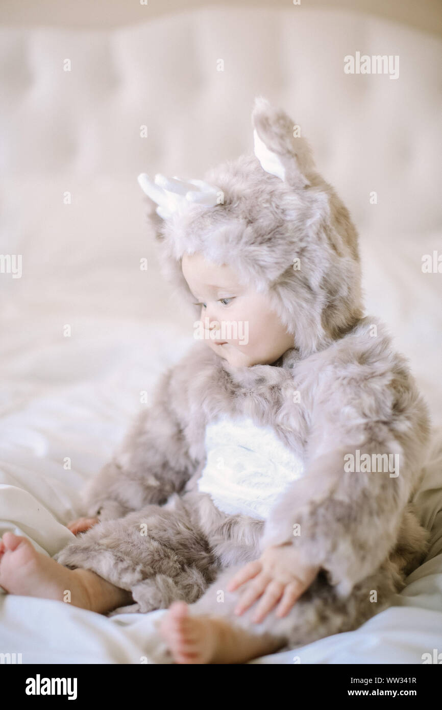 Baby in Deer Halloween Costime Stock Photo