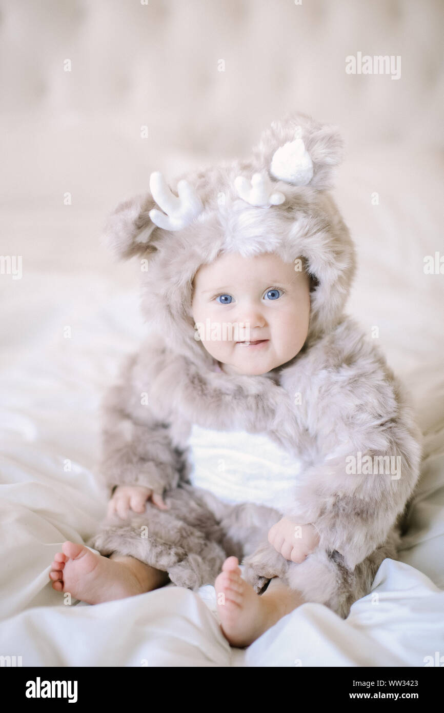 Baby in Halloween Costume - Deer Stock Photo