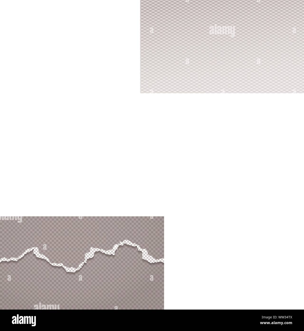 Torn, ripped white paper strip with soft shadow is on squared dark grey ...