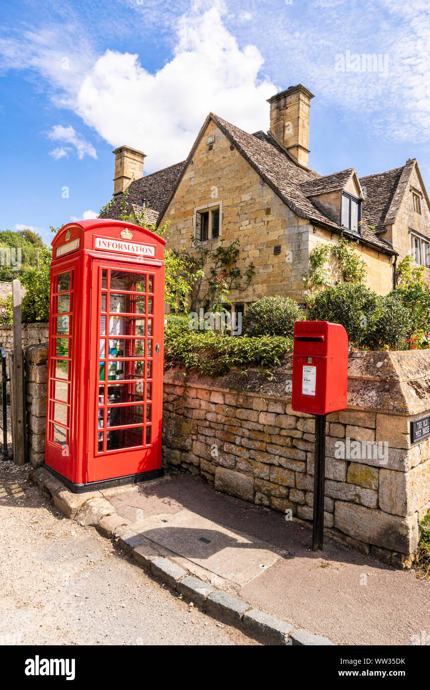 An old red telephone box now converted into an information point on the