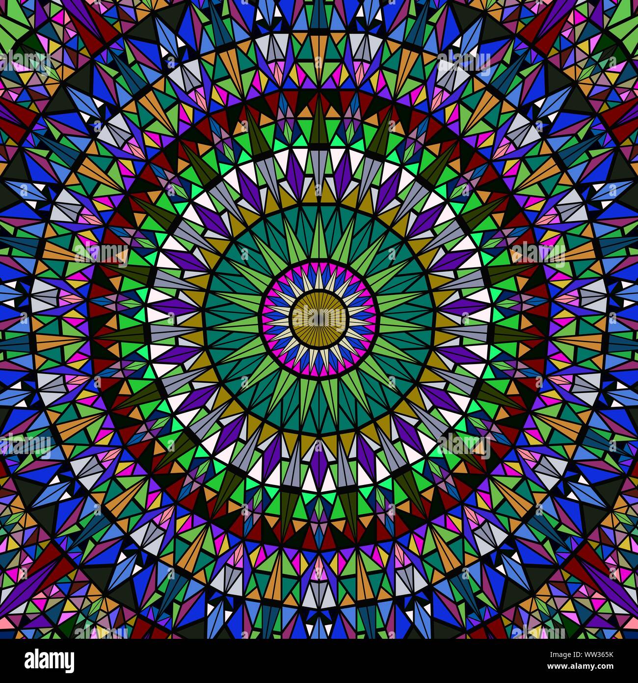 Dynamic polygonal round tiled mosaic pattern mandala background - circular hypnotic abstract vector design Stock Vector