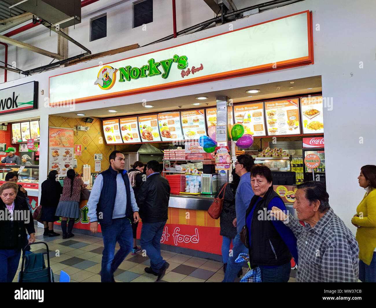 Food court at Parque Canepa in Gamarra la victoria Lima Peru Stock Photo