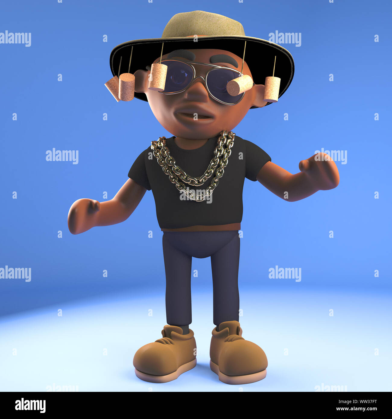 Cool black hiphop rapper wearing Australian bush hat, 3d illustration ...