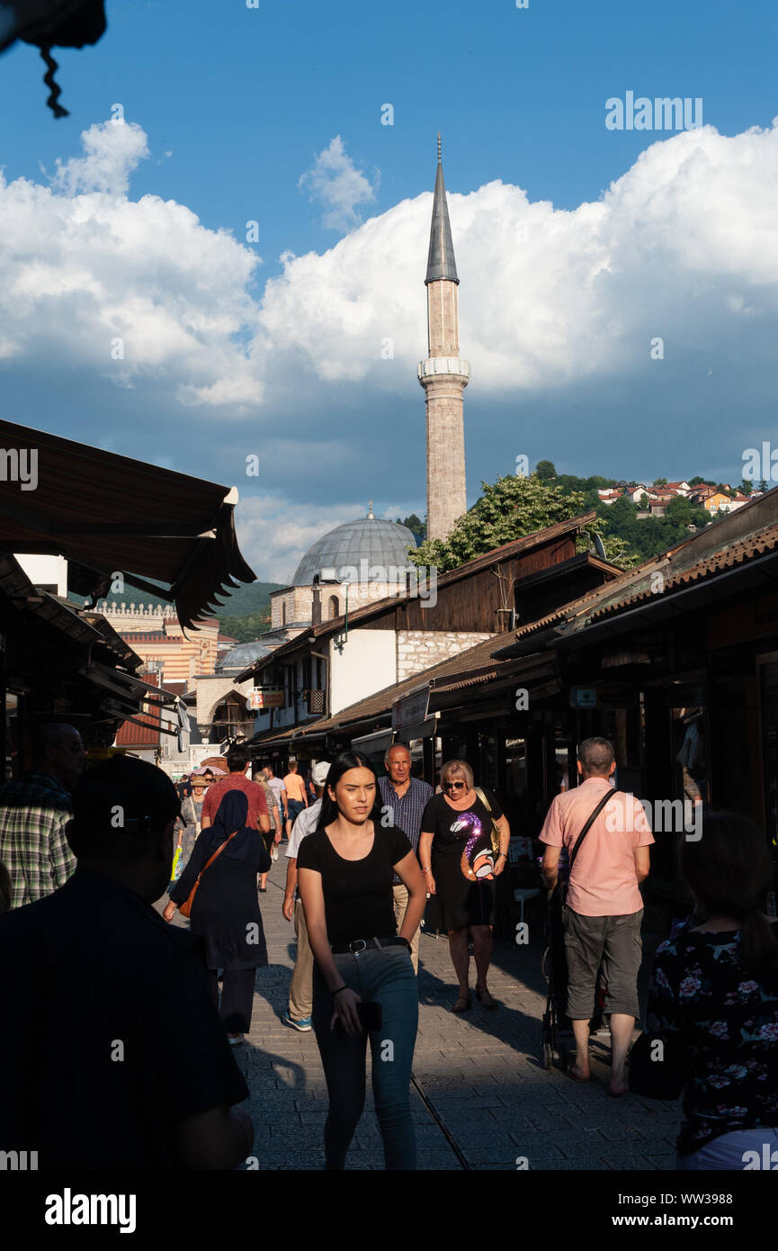 A young woman in the Old Town of the Bosnian capital Sarajevo, Bosnia and Herzegovina Stock Photo