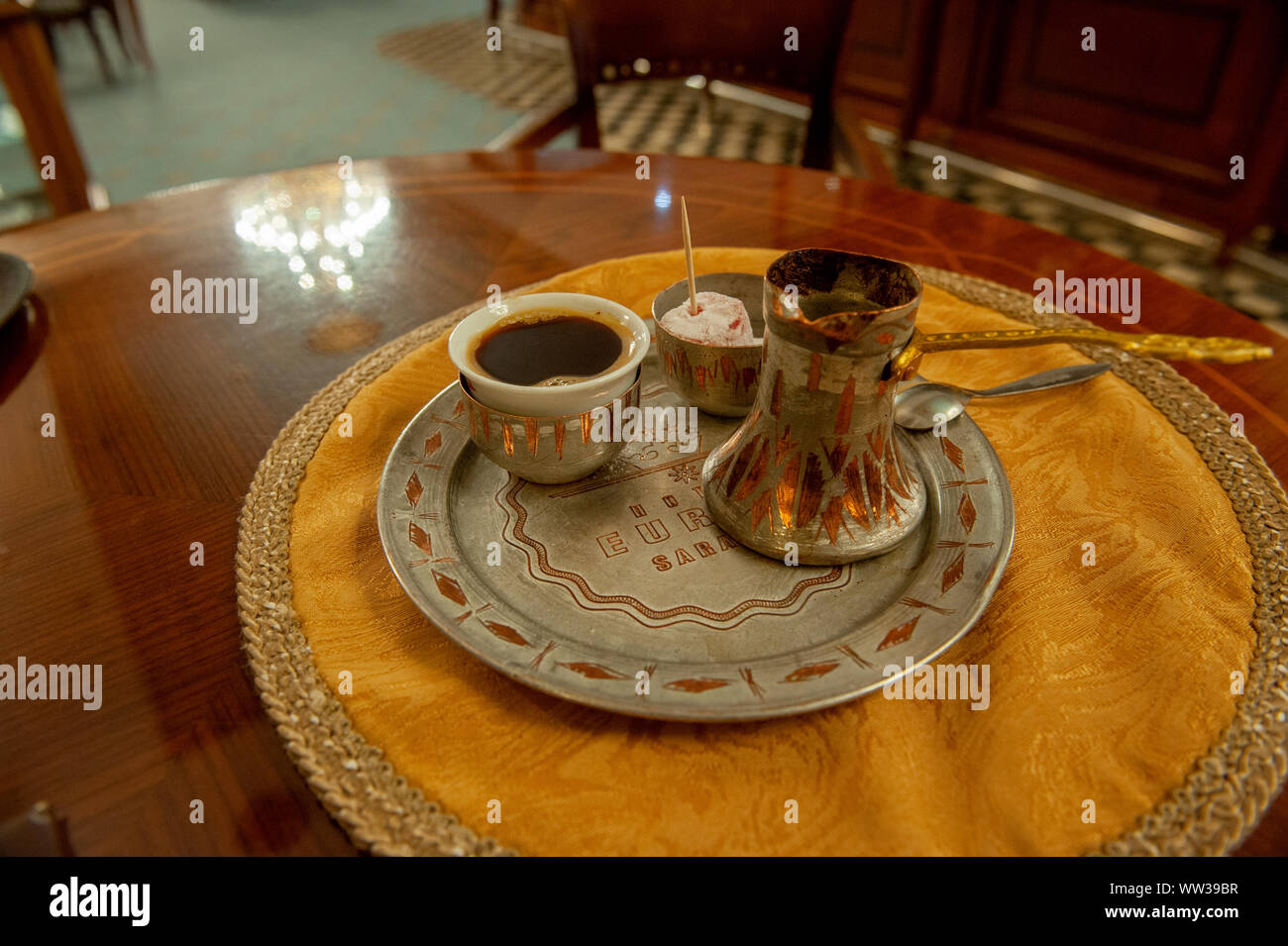 Traditional Bosnian coffee being served in a Sarajevo Café, Bosnia and ...