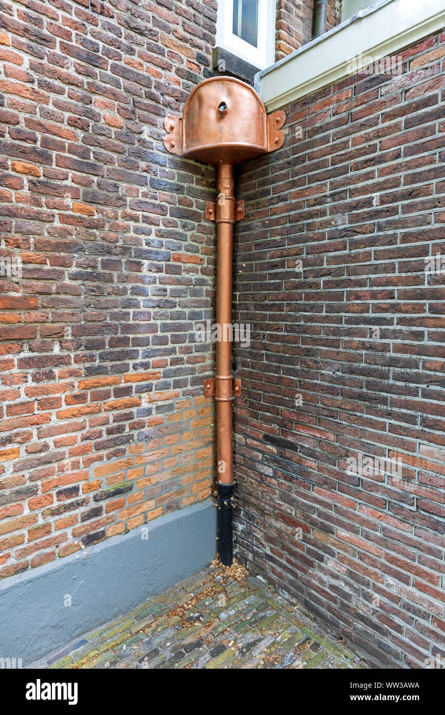 Copper Metal Gutter Pipe in House Corner Stock Photo Alamy