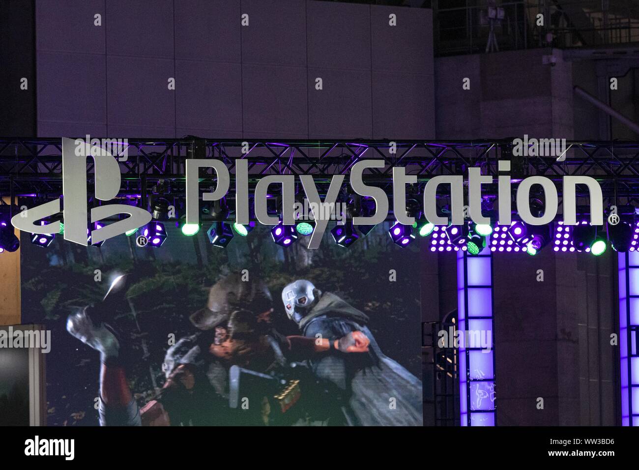 Chiba, Japan. 12th Sep, 2019. A signboard of Play Station on display at the  Tokyo Game Show (TGS) 2019 in Makuhari Messe. The event introduces new  technologies such as 5G network and