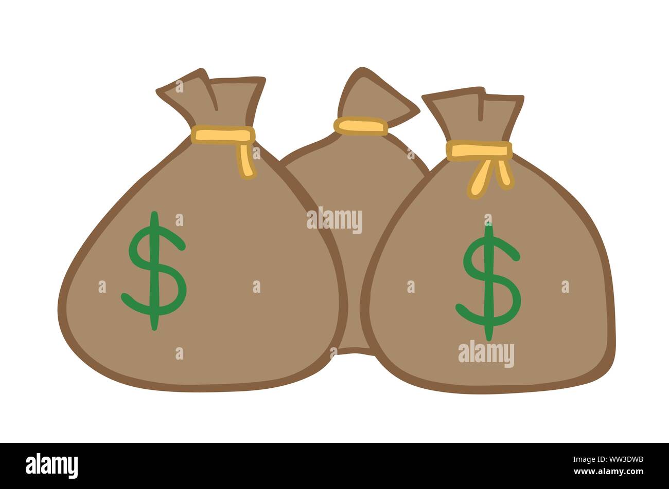 Vector illustration dollar money sacks. Hand drawn. Colored outlines ...