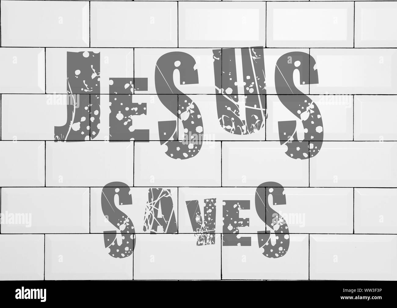 Jesus lives, Jesus saves and the icthus fish the sign for believers Stock Photo