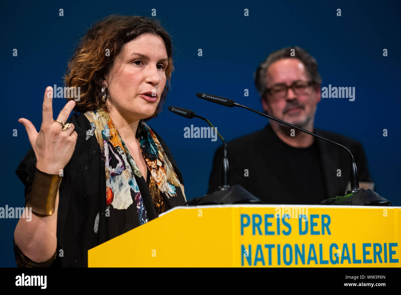 Berlin Germany 12th Sep 19 Pauline Curnier Jardin Winner Of The Prize Of The National Gallery Speaks At The Award Ceremony Of The Prize For Contemporary Art In The Hamburger Bahnhof