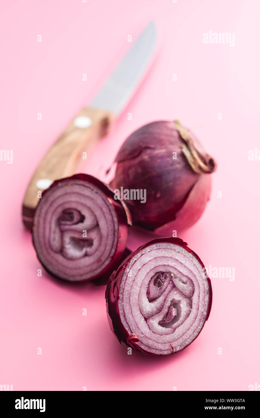 The red onion. Halved fresh bulbs Stock Photo