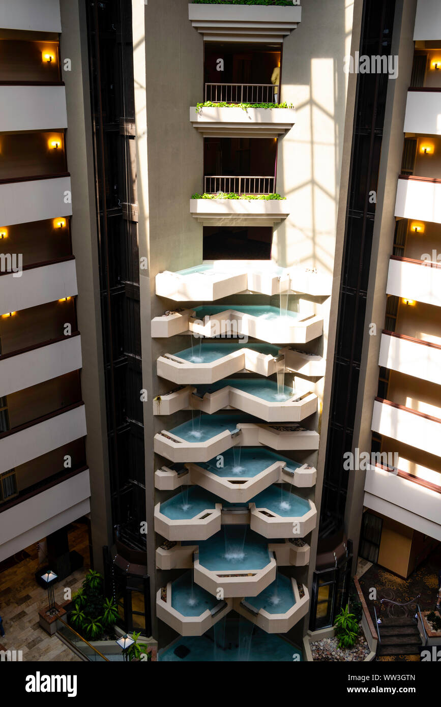 Interior photograph of a hotel. Embassy Suites by Hilton, Des Moines, Iowa, USA. No property release. Stock Photo